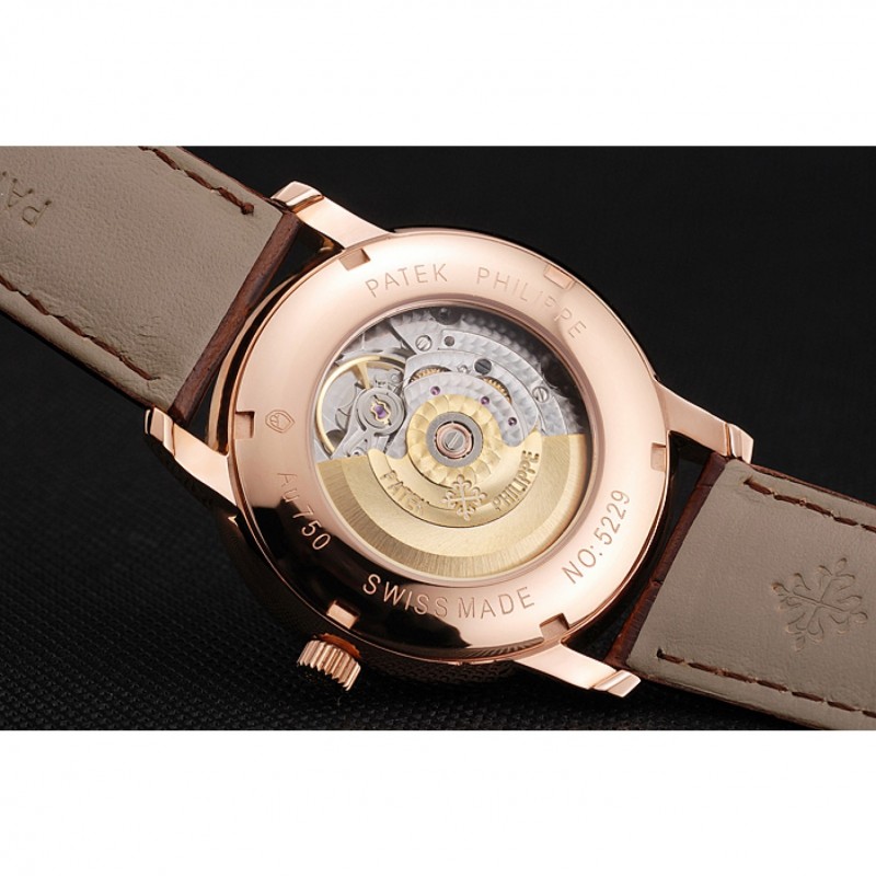 High End Swiss Patek Philippe Multi-Scale Chronograph Black Dial Rose Gold Case Brown Leather Strap-7