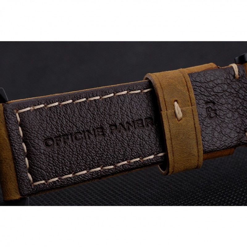 Swiss Panerai Luminor Ceramica Flyback Chronograph Black Dial Black Case Brown Leather Strap-6