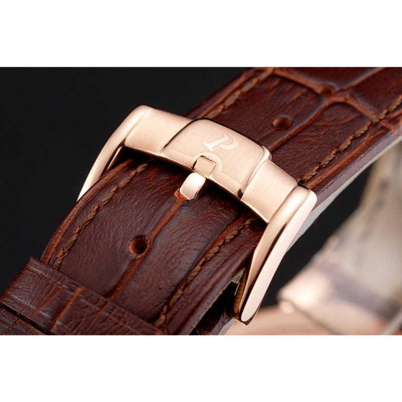 Swiss Piaget Altiplano Rose Gold Skeleton Dial With Diamonds Rose Gold Case Brown Leather Strap-6