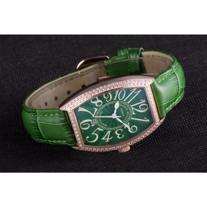 Franck Muller Casablanca Green Croco Leather Band Crystal Encrusted Bezel 621646-2