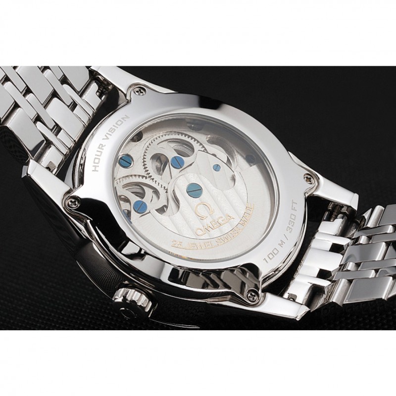 Omega De Ville Moonphase Tourbillon White Dial Stainless Steel Case Two Tone Steel Blue Bracelet-6