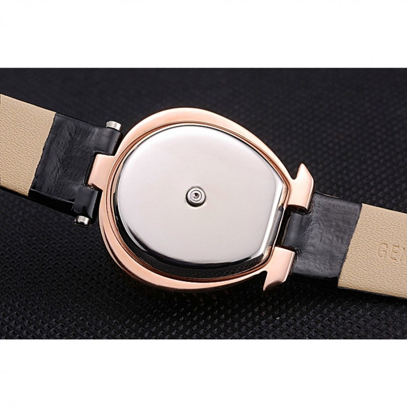 Omega Ladies Watch White Dial Gold Case Black Leather Strap 622820-7