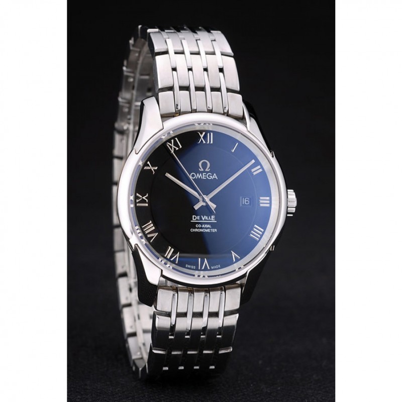 Omega Swiss DeVille Stainless Steel Bezel Roman Numbers Black Dial 7613-1