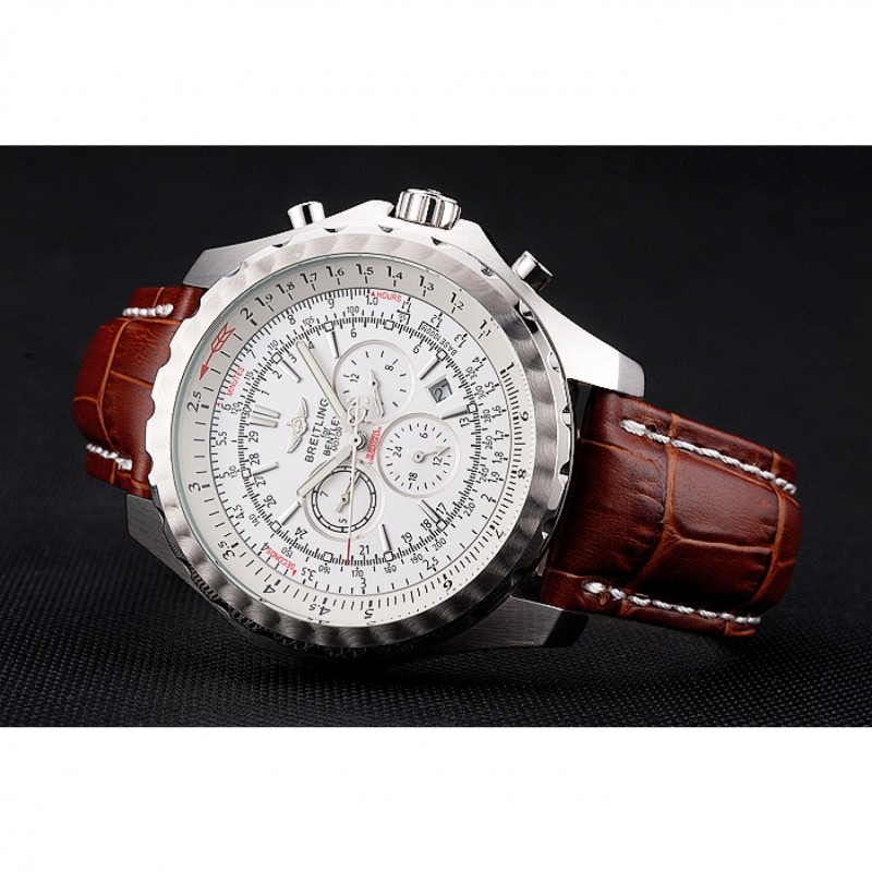Breitling Bentley Motors T Stainless Steel Case White Dial Brown Leather Bracelet 622234-3