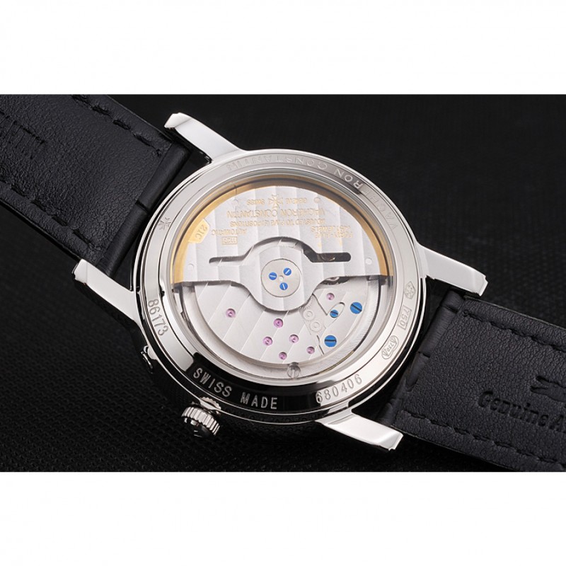 Cheap Swiss Vacheron Constantin Patrimony Quantieme Reserve De Marche White Dial Stainless Steel Case Black Leather Strap-7