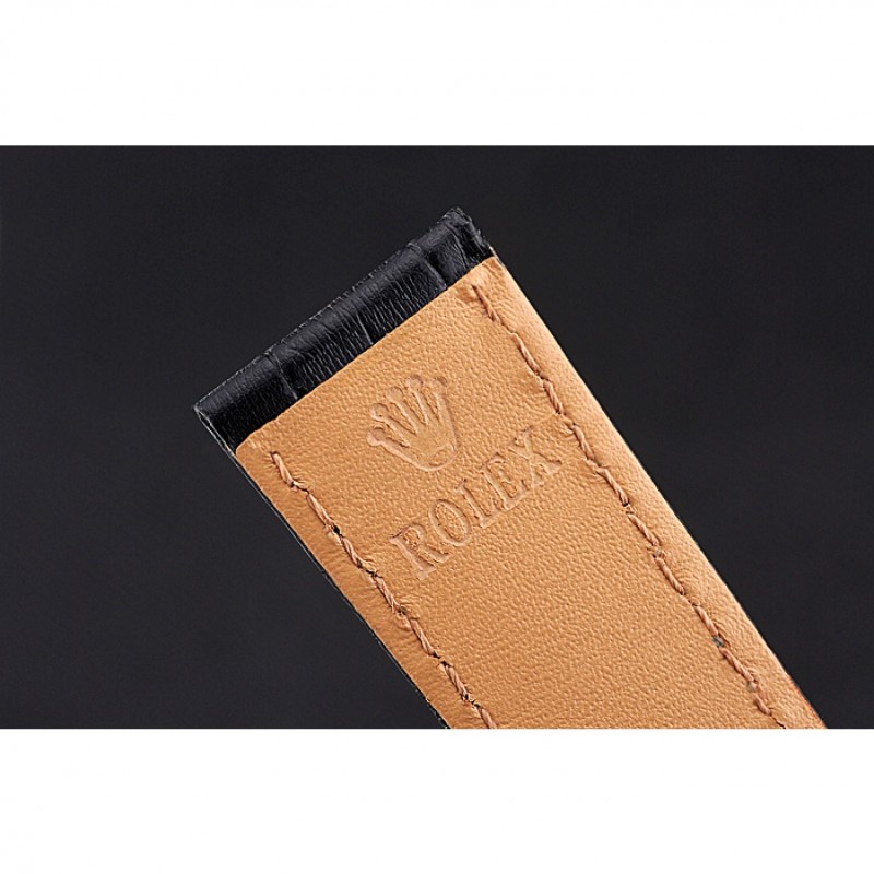 Rolex Black Leather with Rose Gold Clasp Bracelet 622498-8