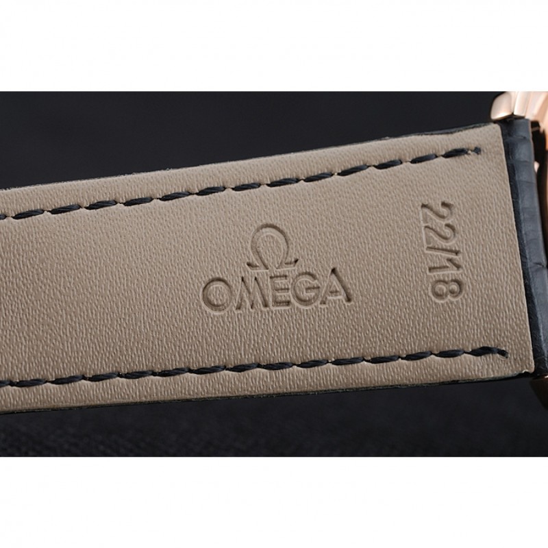Best Replica Watches Omega De Ville Moonphase White Dial Rose Gold Case Black Leather Bracelet 1454227-7