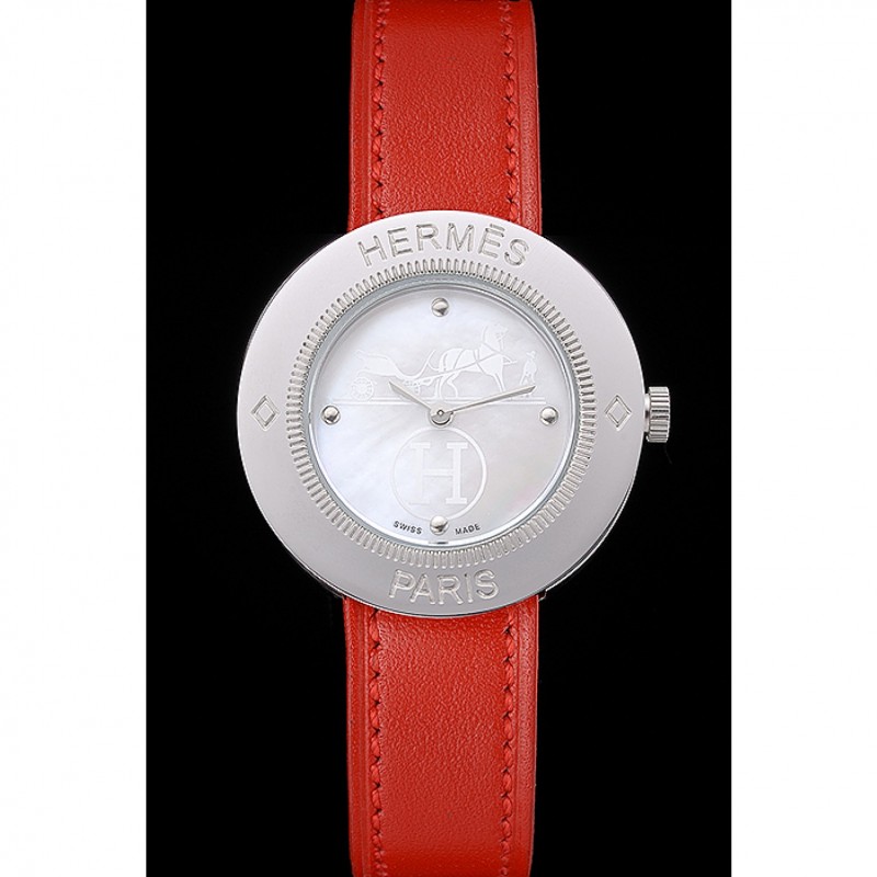 Hermes Classic MOP Dial Red Leather Strap-1