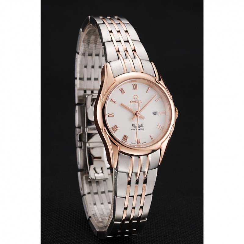 Omega De Ville Ladies White Dial Rose Gold Case Two Tone Bracelet 1453782-2