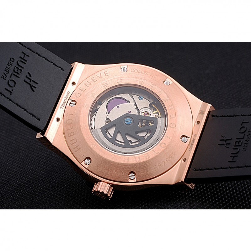 Hublot Classic Fusion Diamond Skull Dial Gold Case Black Leather Strap 622816-8