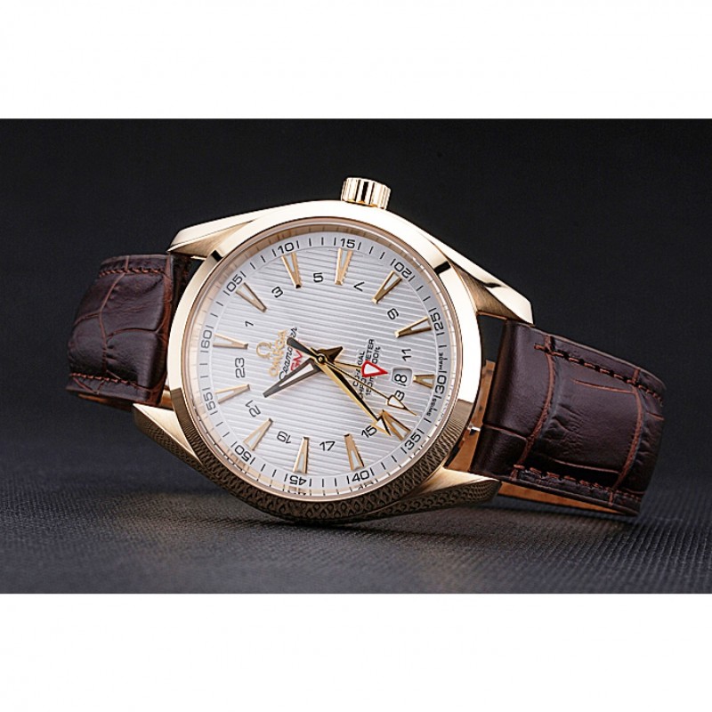 Cheap Omega Seamaster Planet Ocean GMT White Dial Gold Case Brown Leather Band 622399-4