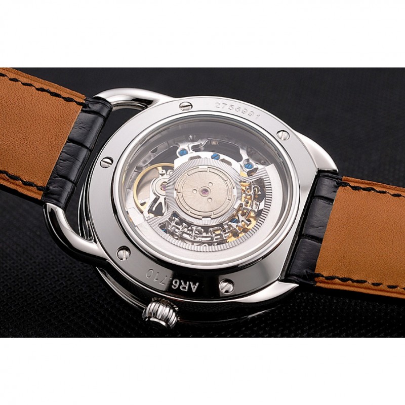 Swiss Hermes Arceau Skeleton Black Dial Blue Hands Stainless Steel Case Black Leather Strap-7