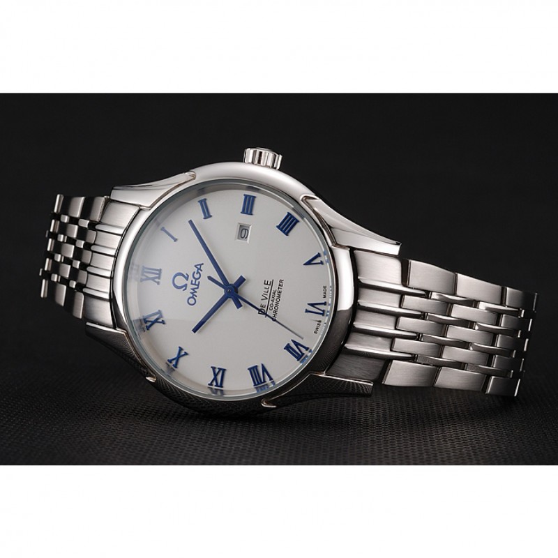 Best Replica Watches Omega De Ville White Dial Blue Numerals Stainless Steel Case And Bracelet 1453787-3