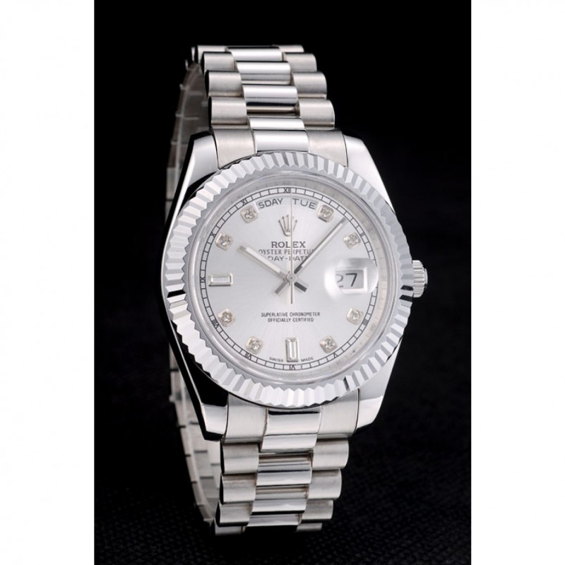 Rolex DayDate Stainless Steel Ribbed Bezel Silver Dial 41976-1