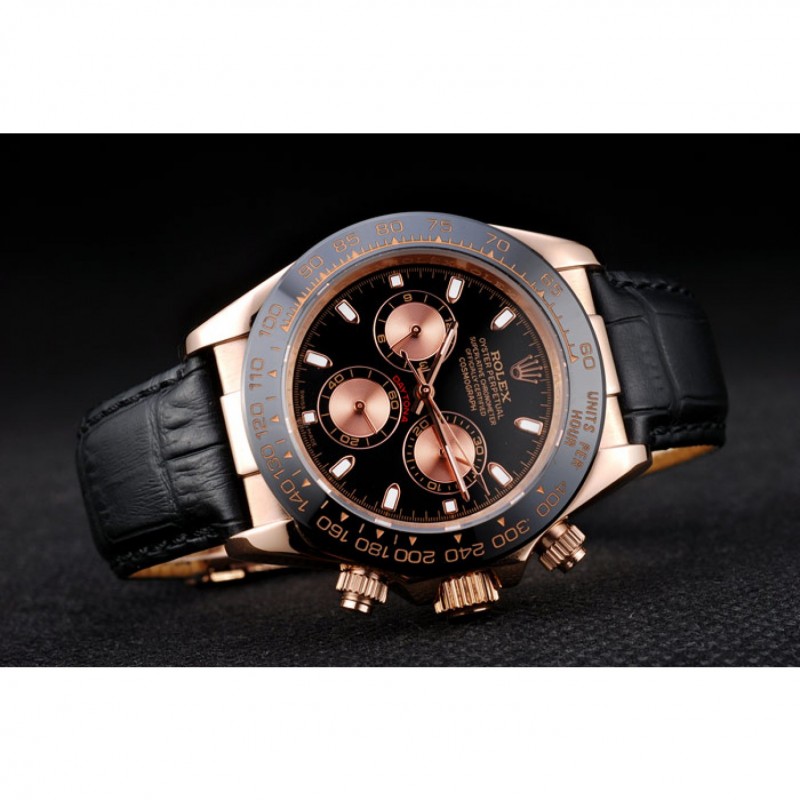 Rolex Daytona Rose Gold Case Black Dial Black Leather Strap-3