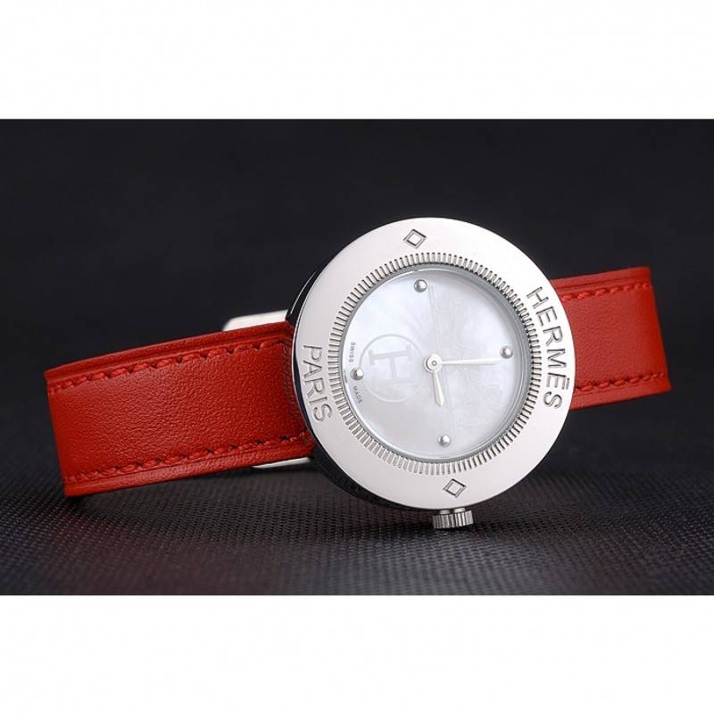 Hermes Classic MOP Dial Red Leather Strap-3