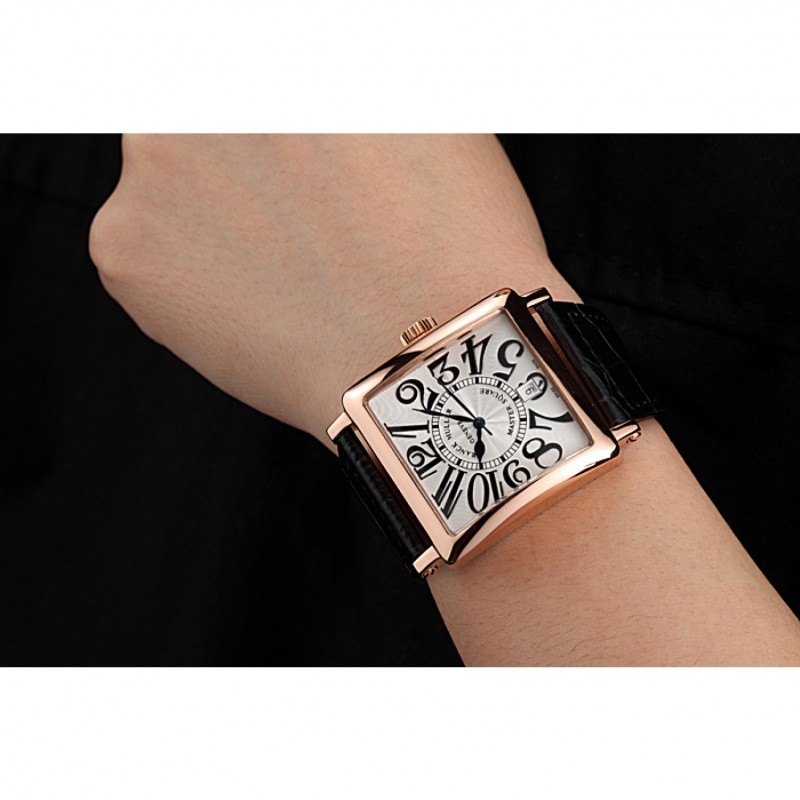 AAA Replica Watches Franck Muller Master Square White Dial Gold Case Black Leather Band 622354-7