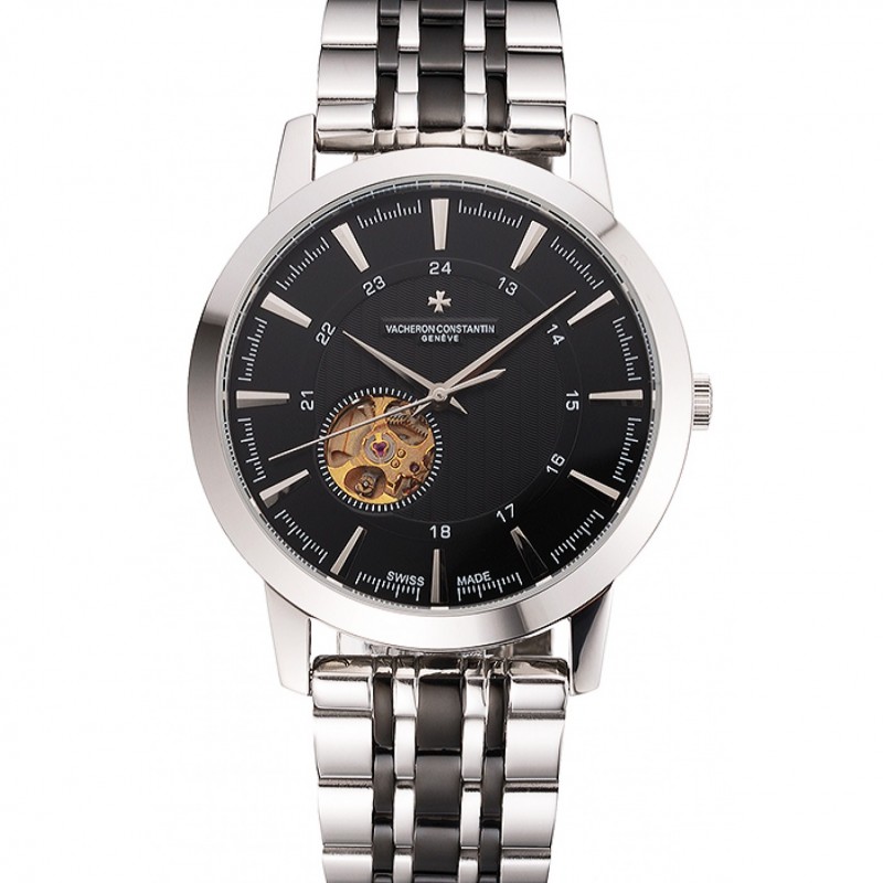 Vacheron Constantin Tourbillon Black Dial Stainless Steel Case Two Tone Steel Black Bracelet-0