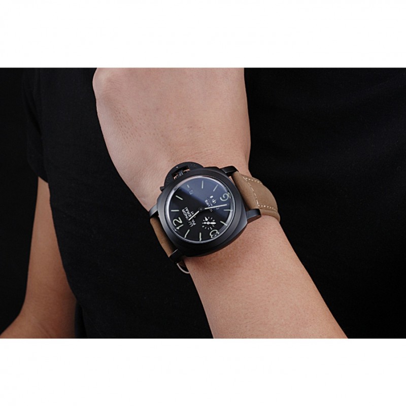 High End Replica Watches Panerai Luminor GMT Ion Plated Stainless Steel Bezel Khaki Leather Bracelet 622315-8
