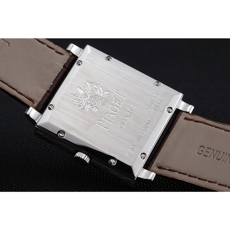 Piaget Emperador Limited Edition White Dial Engraved Silver Case Brown Leather Bracelet 1454138-7