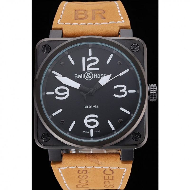 Bell and Ross BR 01-94 Black Dial Black Case Brown Leather Strap-1