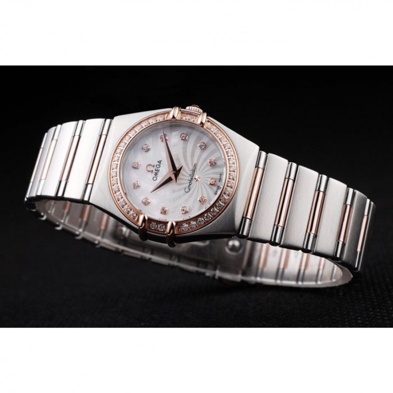 SS Replica Watches Omega Swiss Constellation Jewelry Diamond Case Radial Emblem White Dial-4