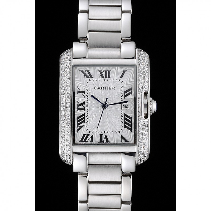 High Quality Replica Watches Cartier Tank Anglaise 30mm White Dial Diamonds Steel Case Stainless Steel Bracelet-1