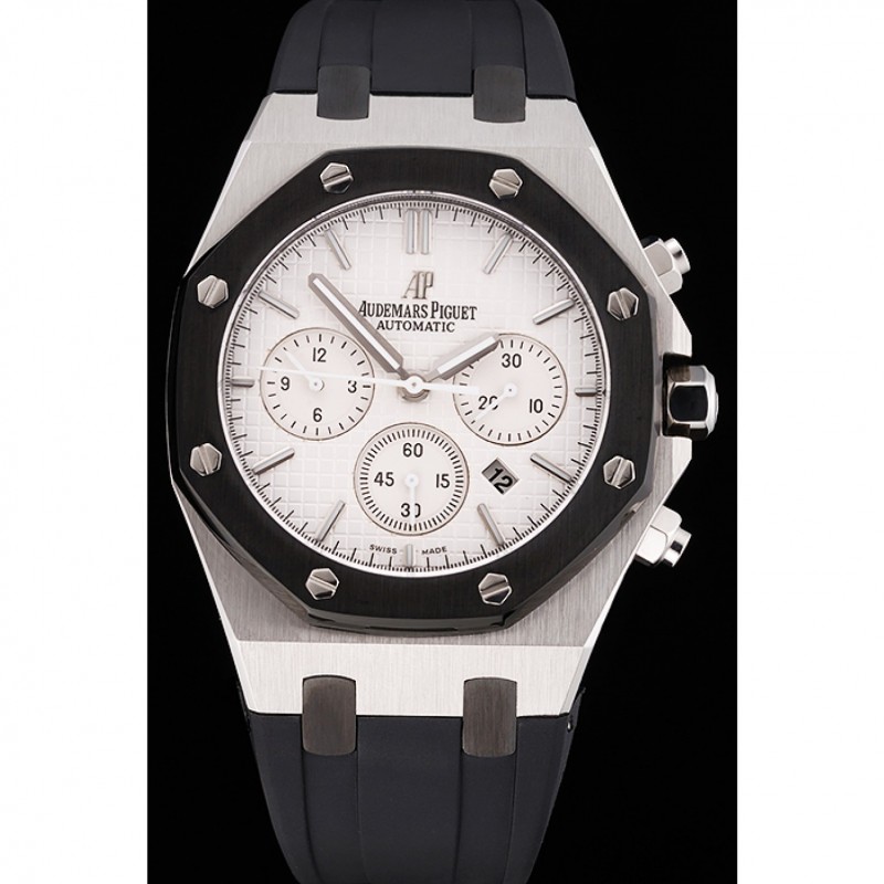 Swiss Audemars Piguet Royal Oak Chronograph White Dial Stainless Steel Case Black Rubber Strap 622865-1