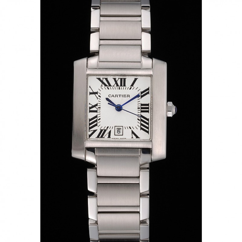 Swiss Cartier Tank Francaise Steel Case White Dial Roman Numerals Stainless Steel Bracelet 622649-1