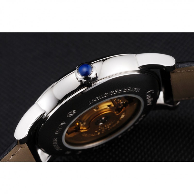 SS Swiss Cartier Rotonde Solo White Dial Silver Case Black Leather Strap-7