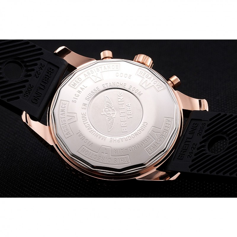 Breitling Transocean Black Dial Black Rubber Strap Rose Gold Bezel 98207-5