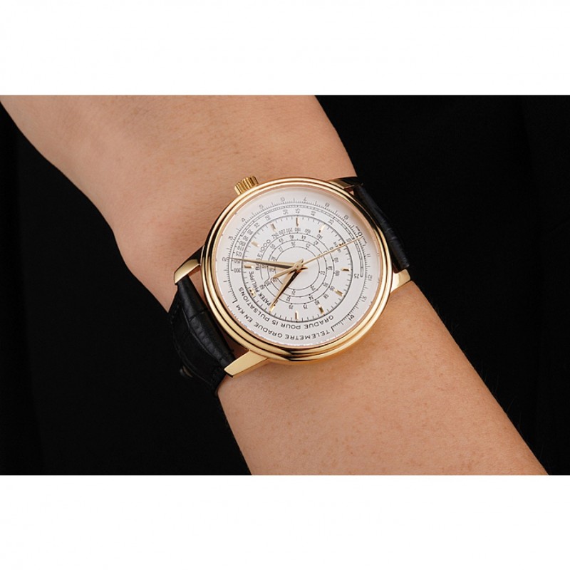 Best Replica Watches Swiss Patek Philippe Multi-Scale Chronograph White Dial Gold Case Black Leather Strap-8