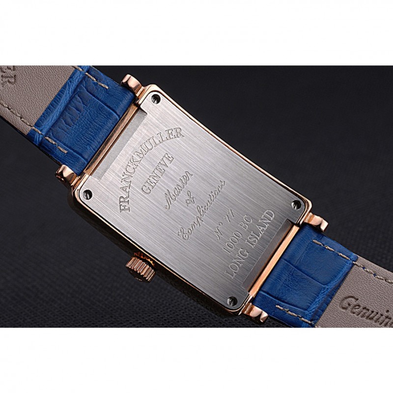 Franck Muller Long Island Classic Gold Dial Gold Case Blue Leather Band 622367-6
