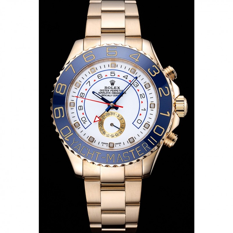 Rolex Yachtmaster II White Dial Blue Bezel Gold Bracelet 622271-1