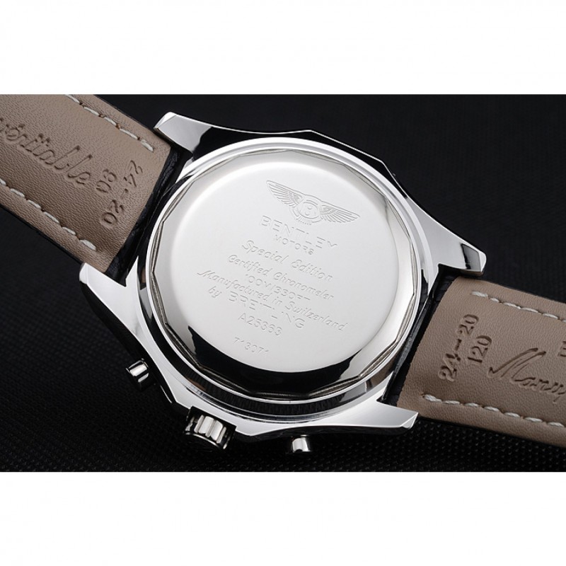 Breitling Bentley Chronograph Black Dial Black Leather Strap-4