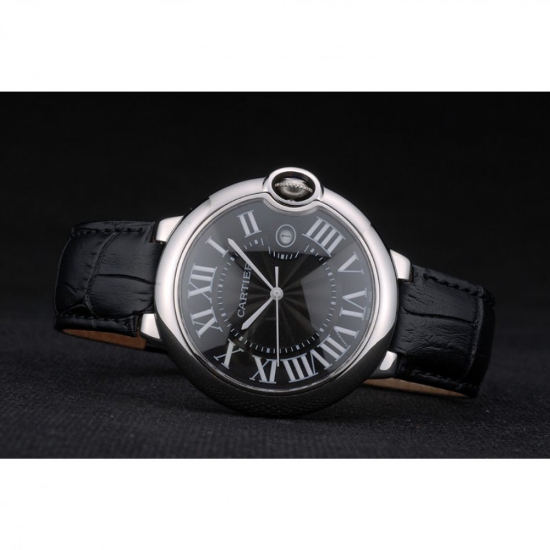 SS Cartier Ballon Bleu 42mm Black Dial Stainless Steel Case Black Leather Bracelet-4