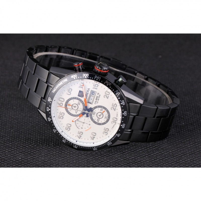 AAA Replica Watches Tag Heuer Carrera Ion Plated Stainless Steel Bracelet White Dial 801444-3