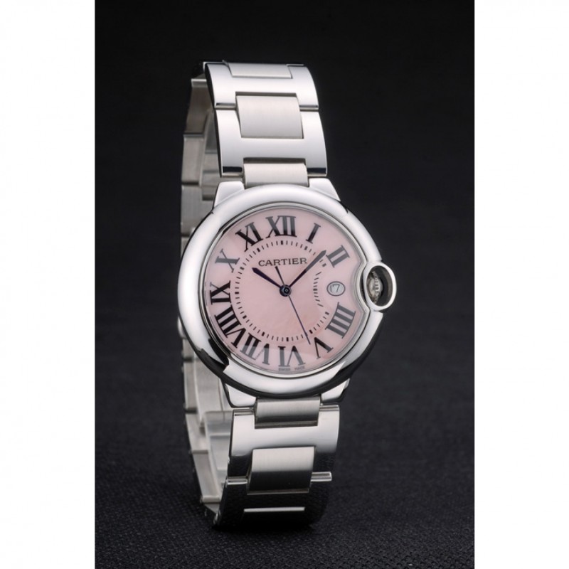 SS Replica Watches Cartier Ballon Bleu 38mm Pink Dial Stainless Steel Case And Bracelet-2