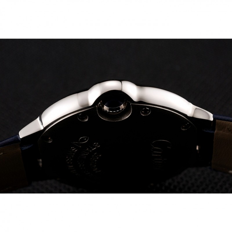 Cartier Ballon Bleu Silver Bezel with Dark Blue Dial and Dark Blue Leather Band 621555-8