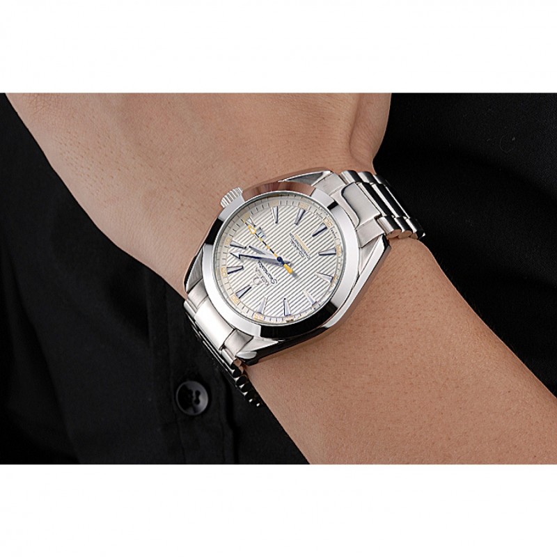 Luxury Replica Watches Omega Seamaster Aqua Terra Ivory Dial Black And Yellow Seconds Hand Stainless Steel Bracelet 622525-7