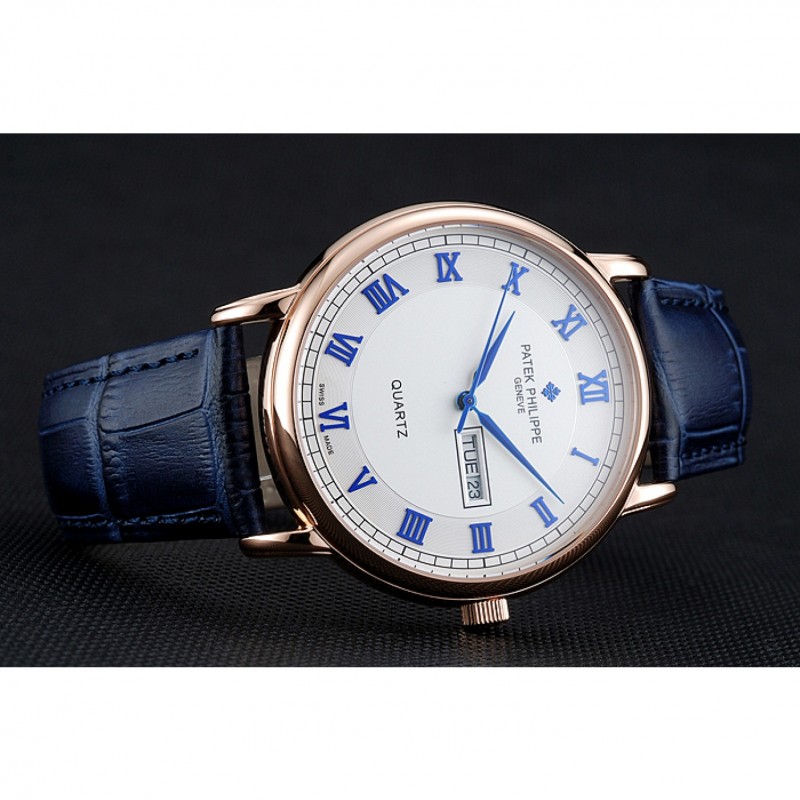 Patek Philippe Calatrava White Dial Blue Roman Numerals Gold Case Blue Leather Bracelet 1454056-3
