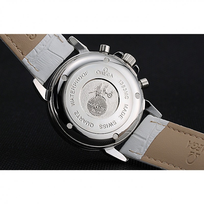 Best Omega De Ville Chronograph White Dial Stainless Steel Diamond Case White Leather Bracelet 622453-7