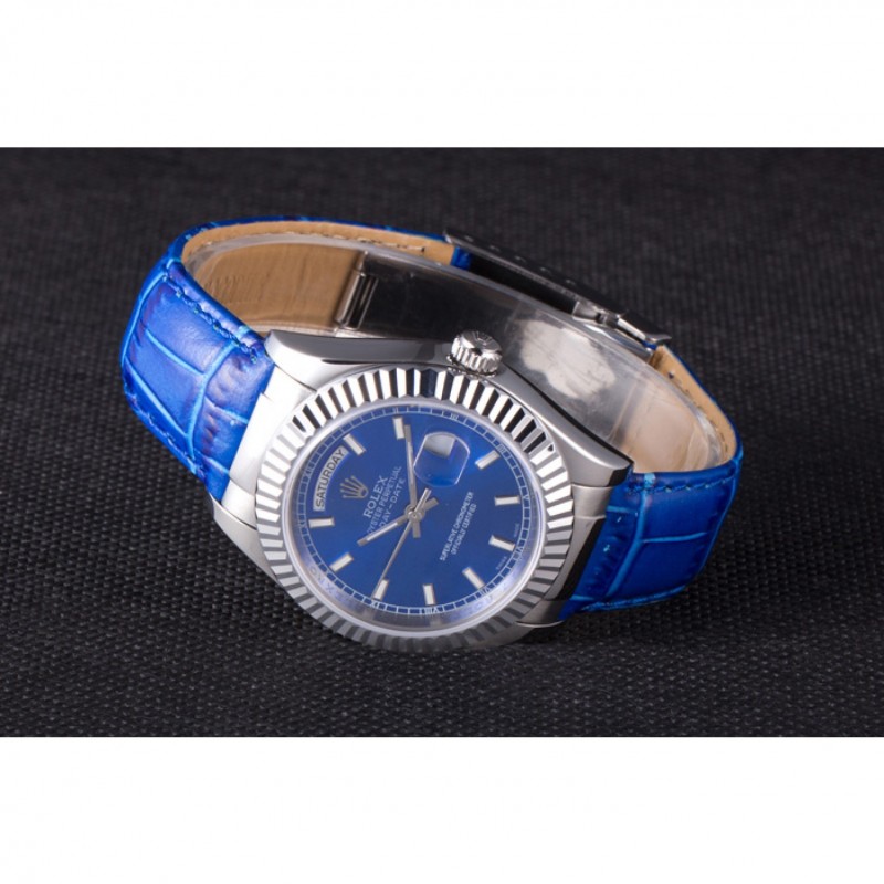 Cheap Replica Watches Rolex Day-Date Oyster Collection Blue Leather Band 621490-4