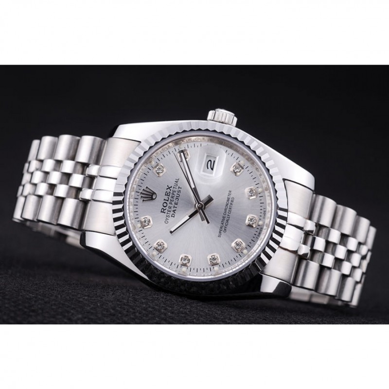 Rolex Datejust Silver Dial Diamonds Ribbed Bezel 7455-4