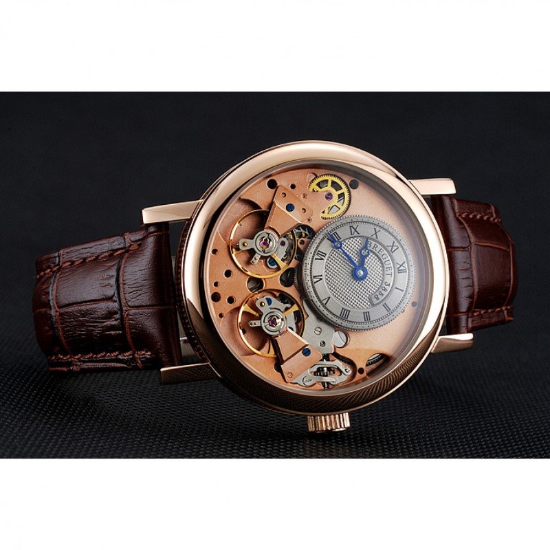Breguet Tradition Grey Dial Gold Case Brown Leather Bracelet 1454031-3