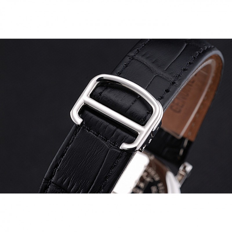SS Cartier Ronde Second Time Zone White Dial Stainless Steel Case With Diamonds Black Leather Strap 622804-5