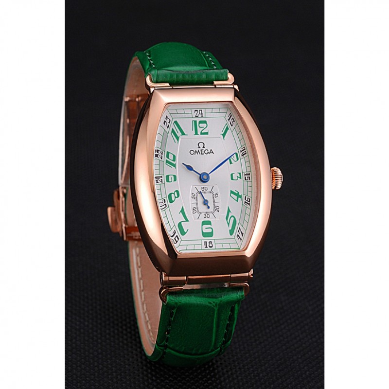 Omega Sochi Petrograd White Dial Gold Case Green Leather Strap 622821-2