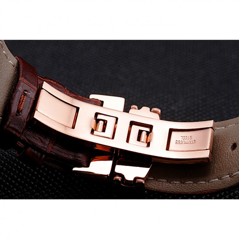 Luxury Replica Watches Longines Column Wheel White Dial Gold Case Brown Leather Strap-6