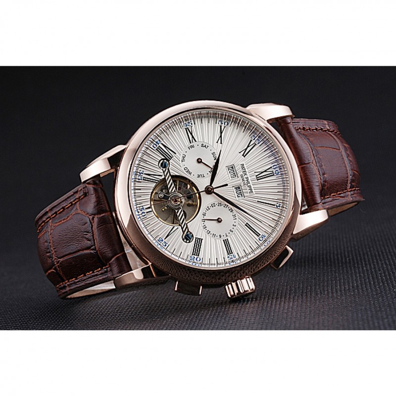 Patek Philippe Grand Complications Gold Case White Dial Roman Numerals Brown Leather Bracelet 622253-3