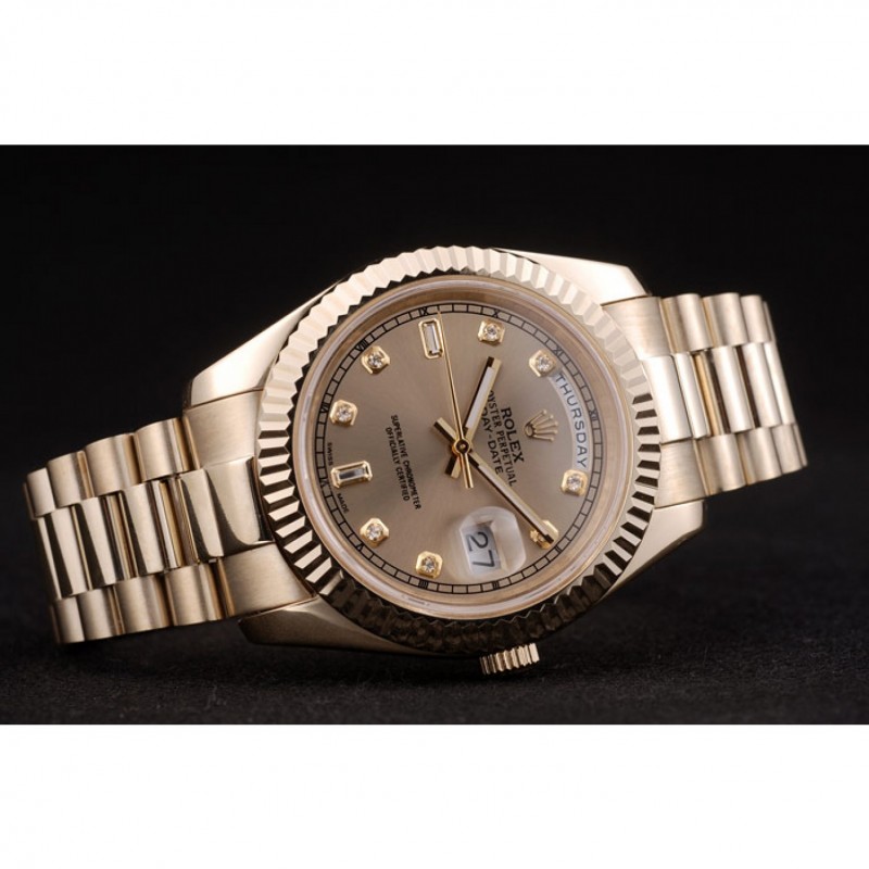 High End Replica Watches Rolex DayDate Gold Stainless Steel Ribbed Bezel Goldish Dial 41979-2